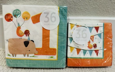 New Barnyard Fun Farm Animal Kids Birthday Party 72 Paper Napkins - Image 1 of 4