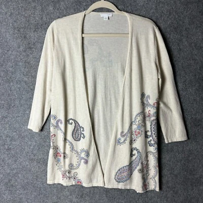 J. Jill Sweater Women's XS Beige Paisley Open Front Cardigan 3/4 Sleeve - Image 1 of 4