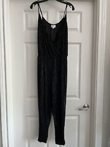 Parker Autumn Sequin Beaded Revolve Black Jumpsuit Size Small Zippered Ankles