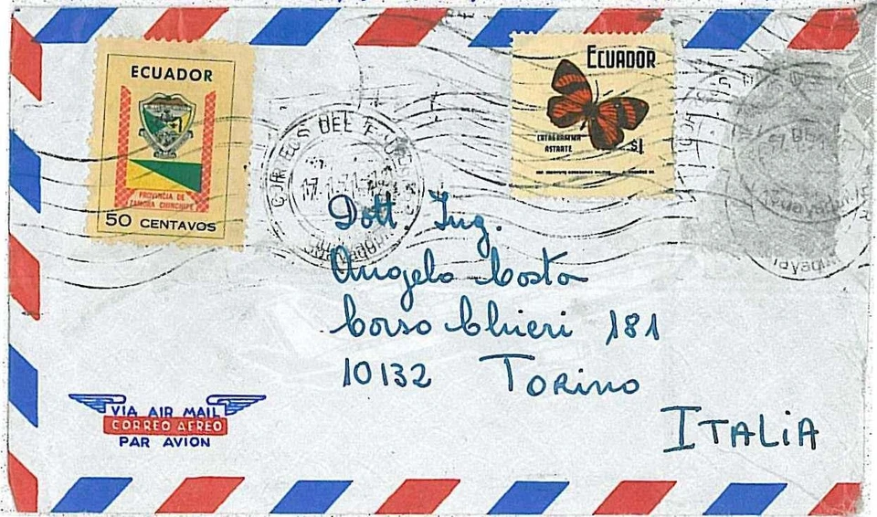 24121 - ECUADOR - HISTORIA POSTAL - SELLOS en FUNDA MARIPOSAS ITALIA Foto 1 de 1