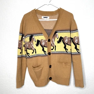 PacSun maglione cardigan cavallo taglia S piccolo marrone chiaro nonno preppy equitazione - Foto 1 di 8