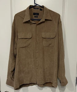 Van Heusen Shirt Mens 16-16.5 Large Tan Soft Suede Button Up Long Sleeve - Picture 1 of 6