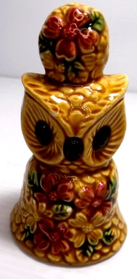 Винтажный сова колокол керамический Японии золотой желтый цвет 4 1/4 в красный цветок - Изображение 1 из 4