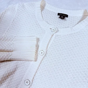 Eddie Bauer Women White Crew Neck Button Down Cardigan Sweater Small Diamond - Picture 1 of 8