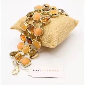 DANA BUCHMAN Amber Peach Faceted Faux Stone & Gold Tone Wide Bracelet NWT - Picture 1 of 7