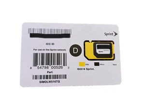 Sprint Boost Virgin BYOD 3-in-1 Mini Micro Nano Sim Card SIMOLW516TQ Card D - Picture 1 of 1
