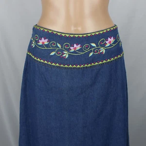 Willow Ridge Denim Jeans bescheidener Rock Gr. 8 Blumenstickerei alle Baumwolle - Bild 1 von 11