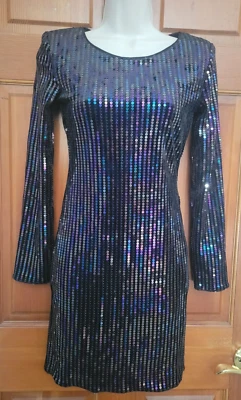 H&M Divided Colorful Sequin Bodycon dress Long Sleeves Size 2 Stretch Lined NWT - Image 1 of 4