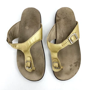Women’s 7.5 M SAS Sanibel Gold Leather Thong Sandals Tripad Comfort Flip Flops - Picture 1 of 11