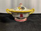 Py Ucago Rooster &amp; Roses Handled Covered Candy Dish Early Provincial