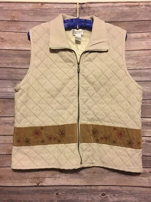 Christopher & Banks Quilted Vest Womens Size Large Floral Embroidery - Изображение 1 из 4
