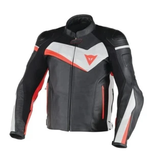 GIACCA DAINESE VELOSTER TRAFORATA PELLE LEATHER JACKET NERO - ROSSO - BIANCO - Foto 1 di 1