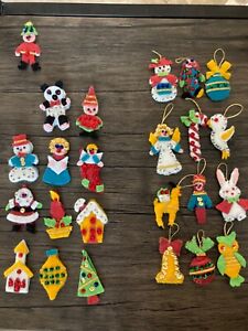 Lot of 12 Vintage Handmade Felt & Sequin Christmas Ornaments 
