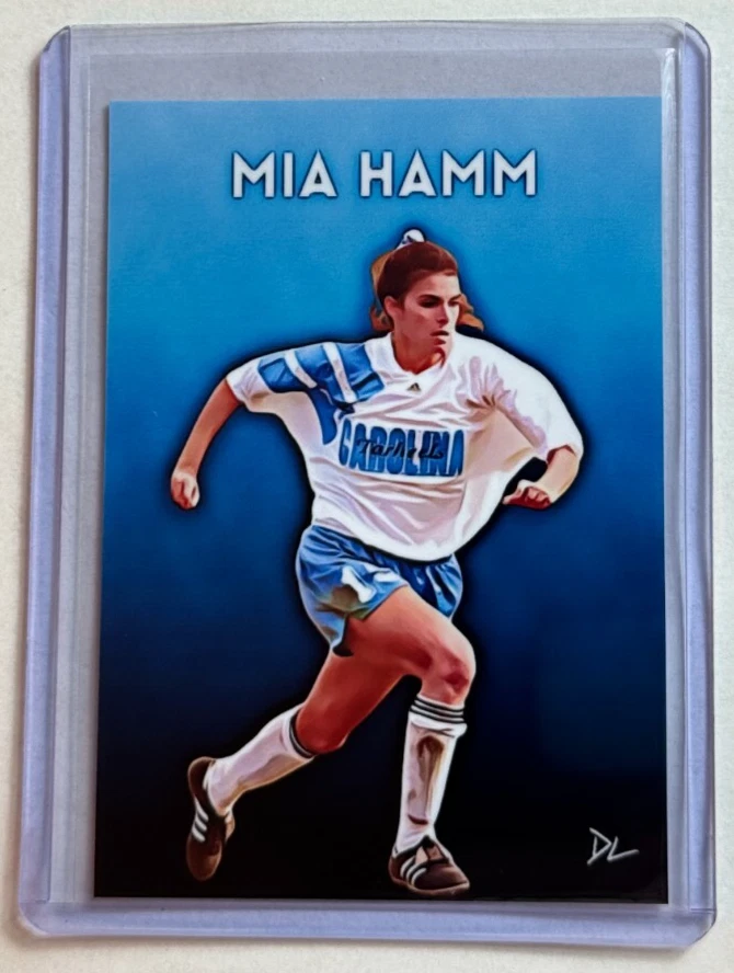 Tarjeta coleccionable Mia Hamm edición limitada firmada por artista "UNC Tar Heels" 2/10 Foto 1 de 2