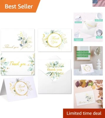 Шикарные благодарственные открытки с конвертами упаковка 100 шт. - акварельный дизайн с эвкалиптом - Изображение 1 из 4