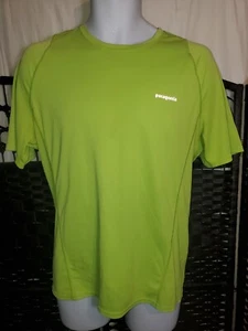 Patagonia Mens Shirt Fore Runner Short Sleeve Stretch Golden Neon Green L - Picture 1 of 5