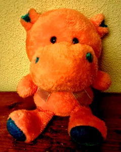 Vintage Midwood Brands Plush Pink Hippo Hippopotamus Sheer Blue Ribbon Bow - Picture 1 of 6