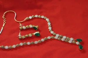 Indian Ethnic AD Bollywood Gold Plated Wedding Bridal choker Necklace Jewelry - Picture 1 of 10