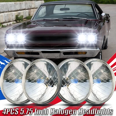 4 круглых фары дальнего/ближнего света 5,75 дюйма для Plymouth Road Runner 1968-1974 США - Изображение 1 из 4