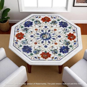 White Marble Inlay Table Tops Semi Precious Pietra Dura Artwork Modern Furniture - Picture 1 of 10