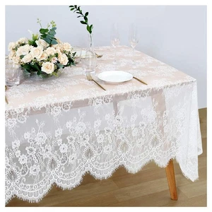 White Lace Tablecloth 60x120 Inches Wedding Tablecloth Rectangular Farmhouse ... - Picture 1 of 8