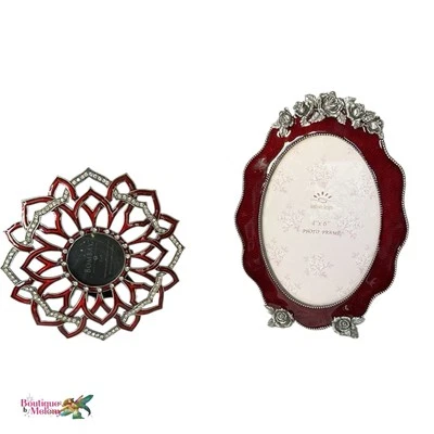 Picture Frame Lot Of 2 Bombay Red Jeweled Frame 2x2 photo Sunflower Designs 4x6 - Image 1 of 4