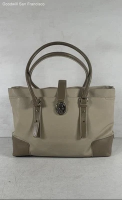 Bolso de Viaje Clásico Tumi Beige Marrón Cuero Interior Bolsillos con Cremallera Doble Asa Foto 1 de 4