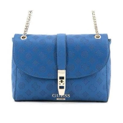 Guess Peony Blue Debossed Logo Crossbody Purse Chain Handle Handbag - Изображение 1 из 4