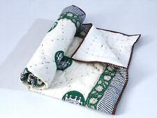 Antique Handmade Elephant Print Cotton Filled Baby Quilt, Hand Block Print Quilt