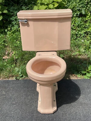 Vaso sanitário vintage de porcelana rosa coral meados do século padrão antigo - Imagem 1 de 4