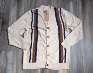 Neu mit Etikett Vintage gestreifter Langarm-Cardigan Pullover geknöpft V-Ausschnitt für Herren Medium - Bild 1 von 5