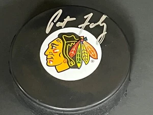 Pat Foley Chicago Blackhawks handsigniert signed Puck - Bild 1 von 2