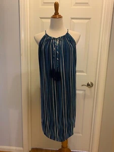 New Chico's Pleated Stripe Short Dress Blue/Black 2=12/14 or L NWT - Picture 1 of 3