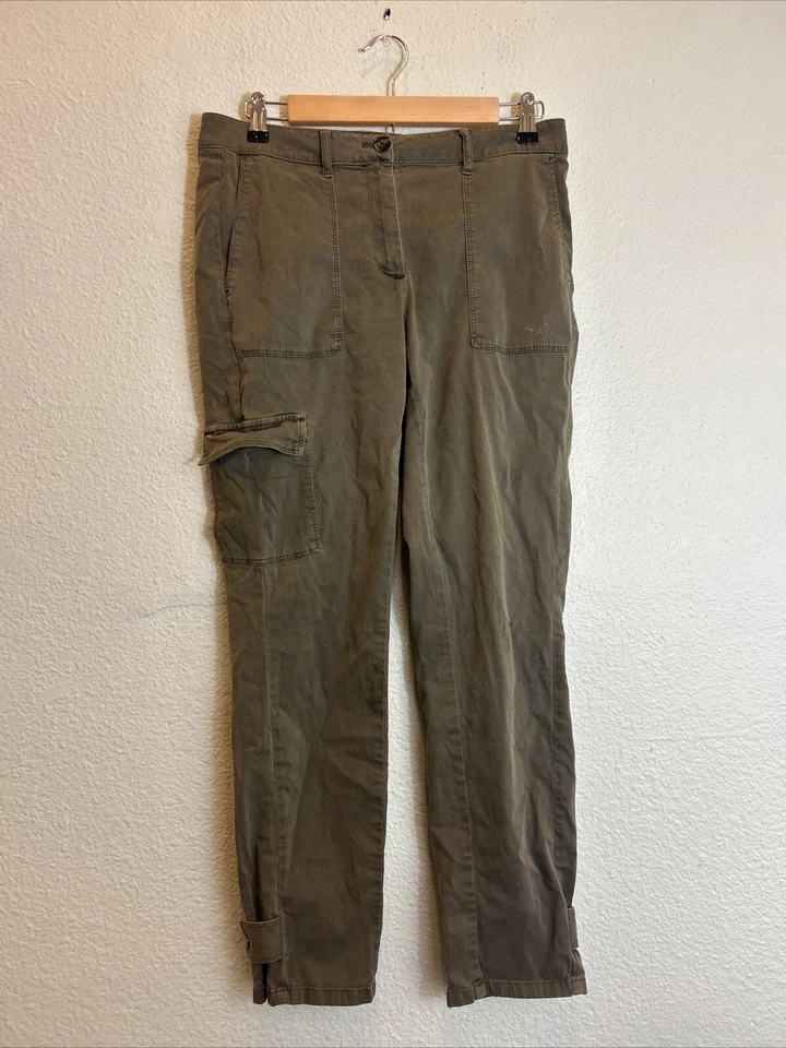 Pantalones al tobillo J.Jill para mujer talla 8 verde militar tiro alto algodón elástico carga 32x28 Foto 1 de 4