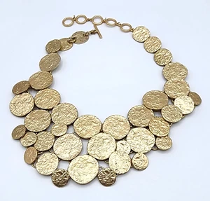 Banana Republic Gold Tone Textured Coin Bib Statement Toggle Necklace - Picture 1 of 6