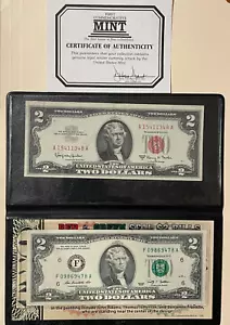 $2 Red and Green Seal Bills US & Federal Reserve Notes UNCIRCULATED - Picture 1 of 5
