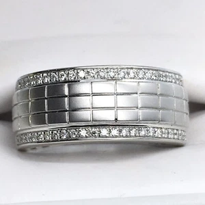 Designer Herren matt kariert 10k Weißgold Diamant Ring Bandgröße 10 #R003 - Bild 1 von 7