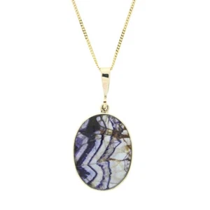 Derbyshire Blue John and Labradorite 9ct Gold Oval Reversible Pendant DBJ344 - Picture 1 of 6