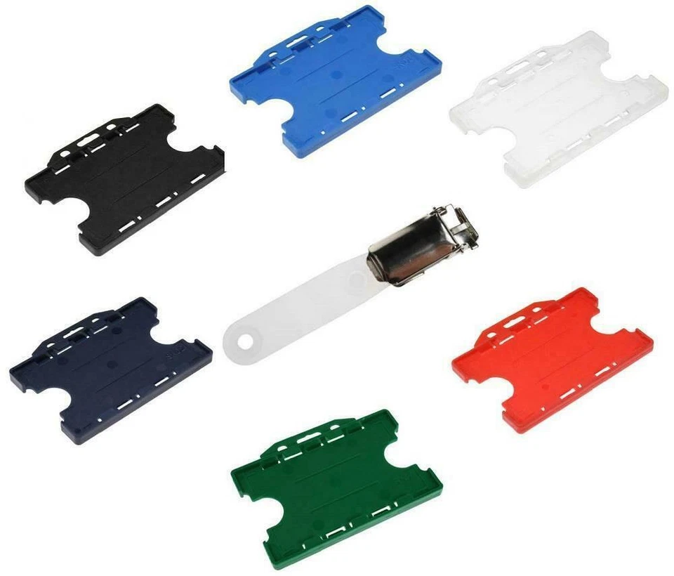 ID Card Holder Double Sided Plastic Rigid Card Pass Badge Holder With Lapel Clip