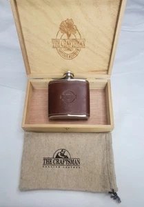 Stainless Steel & Real Leather Hip Flask Wisky Set with Gift Box - 4 Oz - Picture 1 of 7