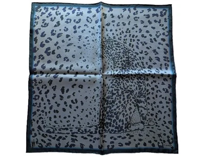 Petite Cartier Bufanda o Bolsillo Cuadrado Azul Gris Seda Sarga Leopardo Motivo Pantera Foto 1 de 4