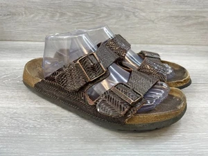 Birkenstock Papillio Arizona Women's Brown Slide Leather Sandal Braided Texture - Picture 1 of 11