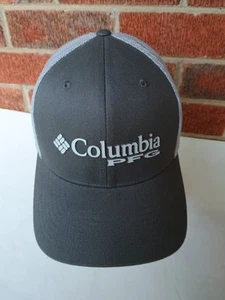 Columbia PFG grau Mütze S/M Flexfit Netzrücken Baseballkappe Barsch Fisch Logo Kappe neu ohne Etikett - Bild 1 von 7