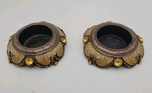 Paar gelbe & braune Emaille Kerzen-, Windlicht-, Teelichthalter ~ Unikat - Bild 1 von 7