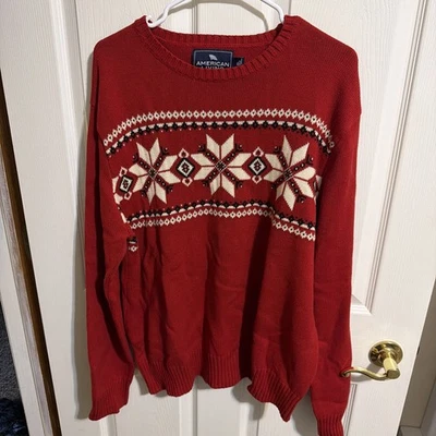 Suéter Para Hombre Talla XL Rojo Blanco Copo de Nieve Nordic Fair Isle Vacaciones Esquí Foto 1 de 2