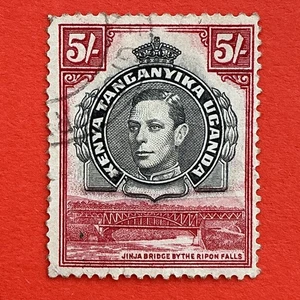 KUT Stamp, 1944 K George VI 5s Black & Carmine, Perf 13½x13¾. SG# 148b. U - Picture 1 of 5