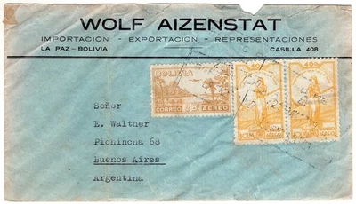 BOLIVIA, 1939, COVER TO ARGENTINA W/ADVERTISING - Изображение 1 из 2