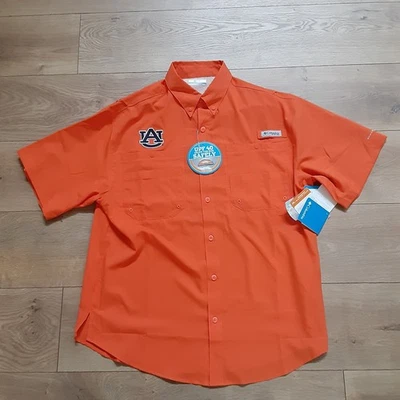 Auburn Tigers Columbia PFG Men's Medium Short Sleeve Button Up Shirt Orange New - Image 1 of 4