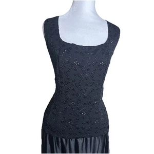 Schwarz Spitze Blumen Stickerei Korsett Stil Stretch Tank Goth 90’s Y2K Gr. L - Bild 1 von 10