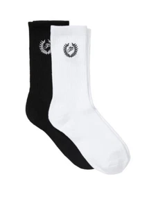 VICTORIA’S SECRET PINK 2 PAIR SOCKS BLACK WHITE CREST BRAND NEW WITH TAGS - Picture 1 of 1